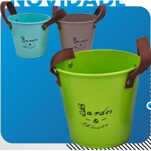 ENFEITE VASO 13X12X10CM 2002 METAL C/ ALÇA 2W