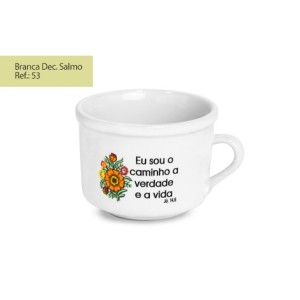 Xicara Chá Lisa Branca Decorado Salmo  53 - HR