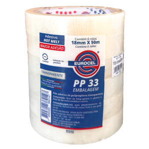 FITA ADESIVA PARA EMBALAGENS 6 PEÇAS 18MMX50M PP33 TRANSPARENTE SICAD