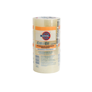 FITA ADESIVA PARA EMBALAGENS 4 PEÇAS 45MMX40M 3239 TRANSPARENTE SICAD