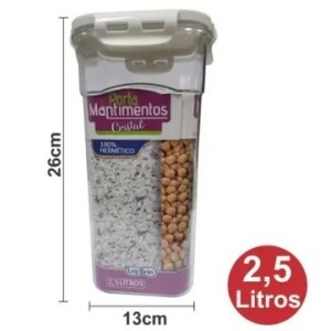 PORTA MANTIMENTO QUADRADO CRISTAL 2,5L 1621  HERMÉTICO COLOR PLASBRINK