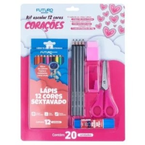 KIT ESCOLAR 20PÇS CORAÇÕES FE092237 FUTURO