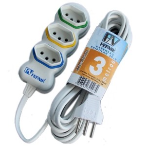 Extensão bipolar 3 tomadas cabo 5M light branca  8075-4 - Fernik