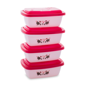 Pote com 4 peças 350ML retangular decorado 3924 - Rainha