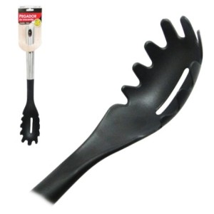 Pegador De Macarrão De Nylon Preto Com Cabo De Aço Inox 34cm  GUBLY-1049 - ELEGANTEC