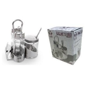 GALHETEIRO 3 PEÇAS + PORTA GUARDANAPOS E SUPORTE ARAME 0067 TOP MIX