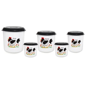 Jogo de mantimento decorado galinha com 5 peças  02.04 - Injetemp