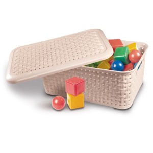 Cesto Rattan Grande Bege Com Tampa  1348 - Plasbrink